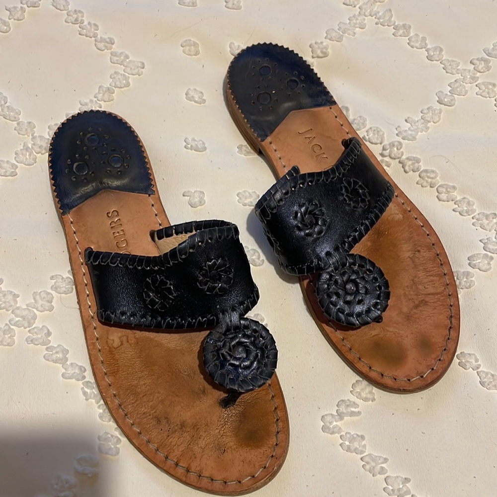 Black Metallic Jack Rogers Sandals, used, 6.5